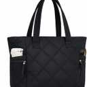 Prite Quilted Tote Bag for Women, Lightweight Puffer Tote with Zipper, Travel Work Nurse Gym Bag(Black)