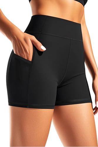 Women 3" High Waisted Swim Board Shorts Quick Dry Boy Shorts Swim Bathing Suit Bottoms Swimwear with Slant Pockets L