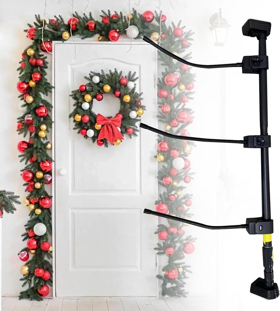 Christmas Garland Hanger for Front Door Frame,Garland Hanger for Front Door FrameAdjustable ''18-38" Heavy-Duty Holder for Wreaths,Lights,Damage-Free No-Drill Design