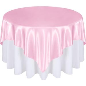72 Inch Satin Square Tablecloth Overlay, 6 Pcs Pink Square Tablecloth Cover, Wrinkle-Free Table Cover, Stain-Resistant Fabric for Party, Wedding, Banquet Table Decoration