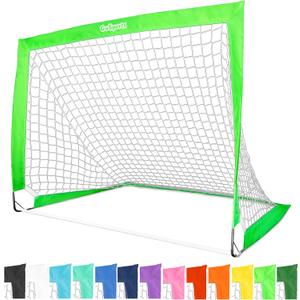 GoSports Portable Soccer Goals for Kids - 13 Color Options - Choose 4 x 3 ft or 6 x 4 ft - Team Tone Pop Up Nets for Backyard (Bright Green)