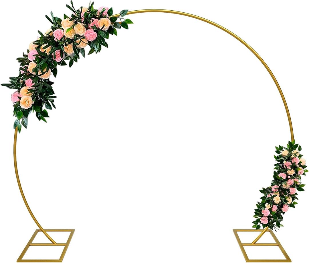 Balloon Arch Stand Kit, 8.2ft (2.5m) Metal Round Backdrop Stand Frame Set: Half Circle Gold Balloon Arch for Birthday Party Baby Shower Wedding Graduation Decoration (Golden)