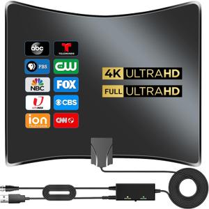 2025 Upgraded TV Antenna Indoor-1700 Miles Long Range Antenna for Smart TV-Digital HD Antenna Amplifier Booster for Local Channels-Support 8K 4K 1080p VHF UHF 360 Signal Reception (Black)