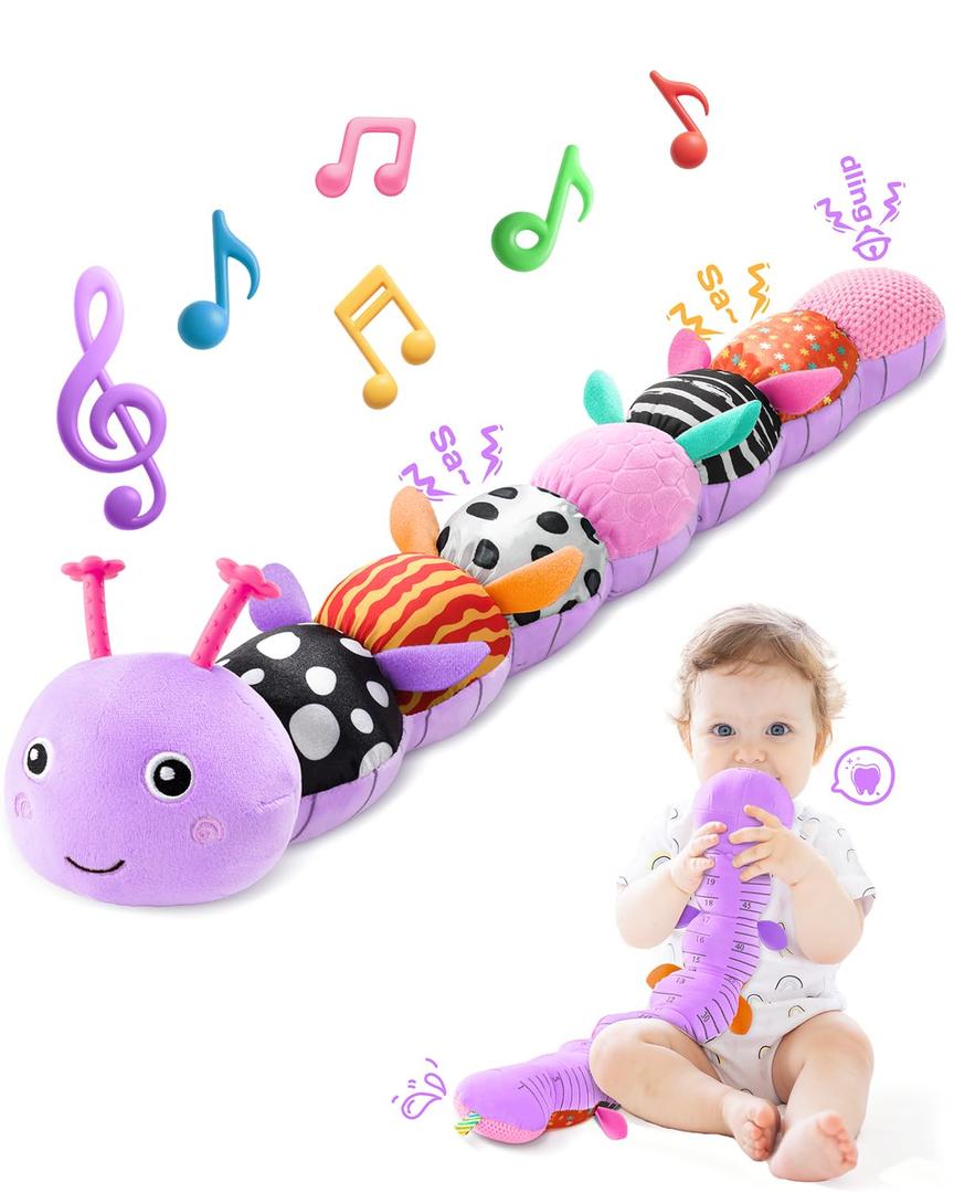Baby Toys 6-12 Months Music Caterpillar,Stuffed Animals Infant Toys 0-3-6 Months,Baby Sensory Toys Tummy Time with Crinkle Rattle Teething Toys for Boys Girls Gifts Birthday|Lavender Purple