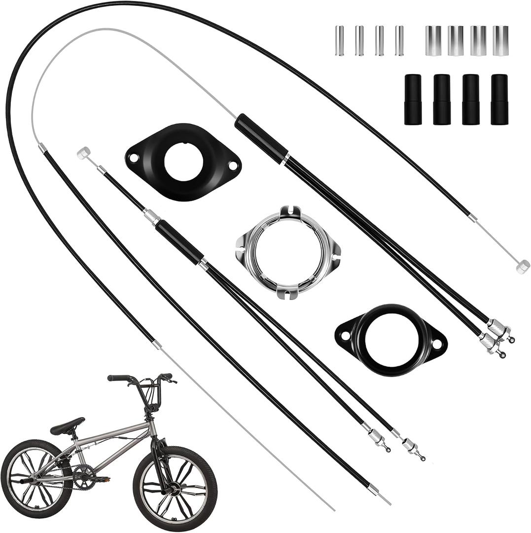 BMX Bike Gyro Brake Cables Front+Rear (Upper+Lower) with Spinner Rotor Full Kit, Bicycle Brake Lines Set Cable Wire & Housing, Suitable for Most Gyro Systems and 20" Bikes, Stabled