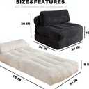 Folding Sofa Bed, Convertible Sleeper Chair Couch Bed Faux Rabbit Fur for Adults, with Back Support Floor Couch Comfy Floor Sofa for Living Room Bedroom, Ivory, Single