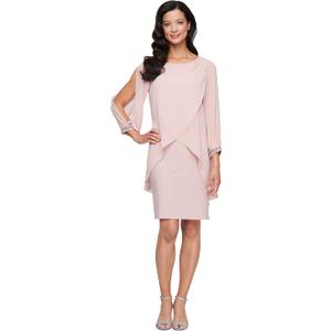 S.L. Fashions Women's Long Sleeve Chiffon Short Cocktail Dress, Wedding Guest, Mother of The Bride (Petite and Regular Sizes) (Pink, M)