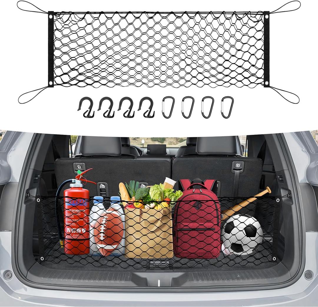 Trunk Cargo Net for 2023-2025 2026 Honda Pilot Accessories Envelope Style Mesh Trunk Net Organizer and Storage Stretchable Adjustable Elastic Nylon Rear Cargo Netting with Hooks
