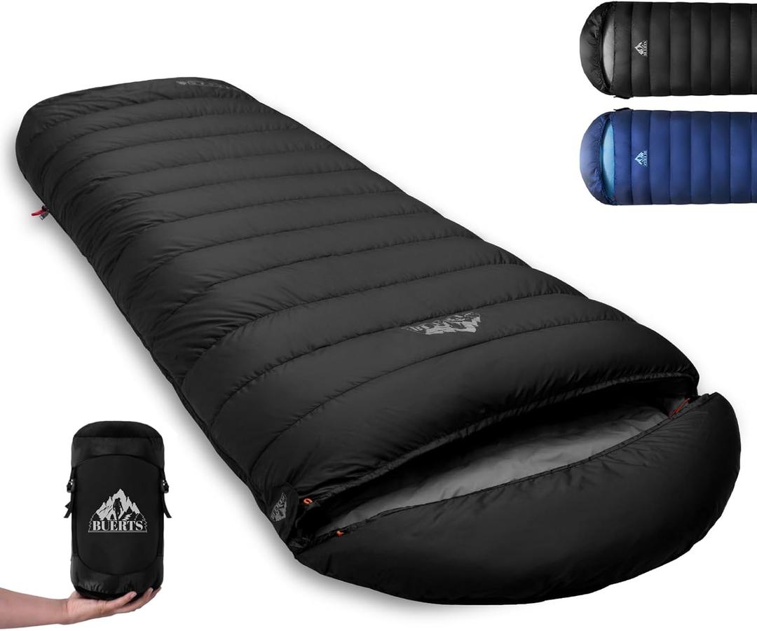 Down Sleeping Bag for Adults. 680FP Ultralight Portable, Backpacking Sleeping Bag for Hiking, Camping, Mountaineering, expeditions and Backpacking. with Compression Sack (Black 10F, XL)