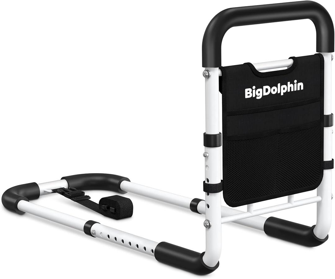 Bed Rails for Elderly Adults Safety - ASTM Approved Adjustable Bed Cane with Non-Slip Ergonomic Handle & Storage Pocket, Bed Railings for Seniors Support 350 LBS, Tool-Free
