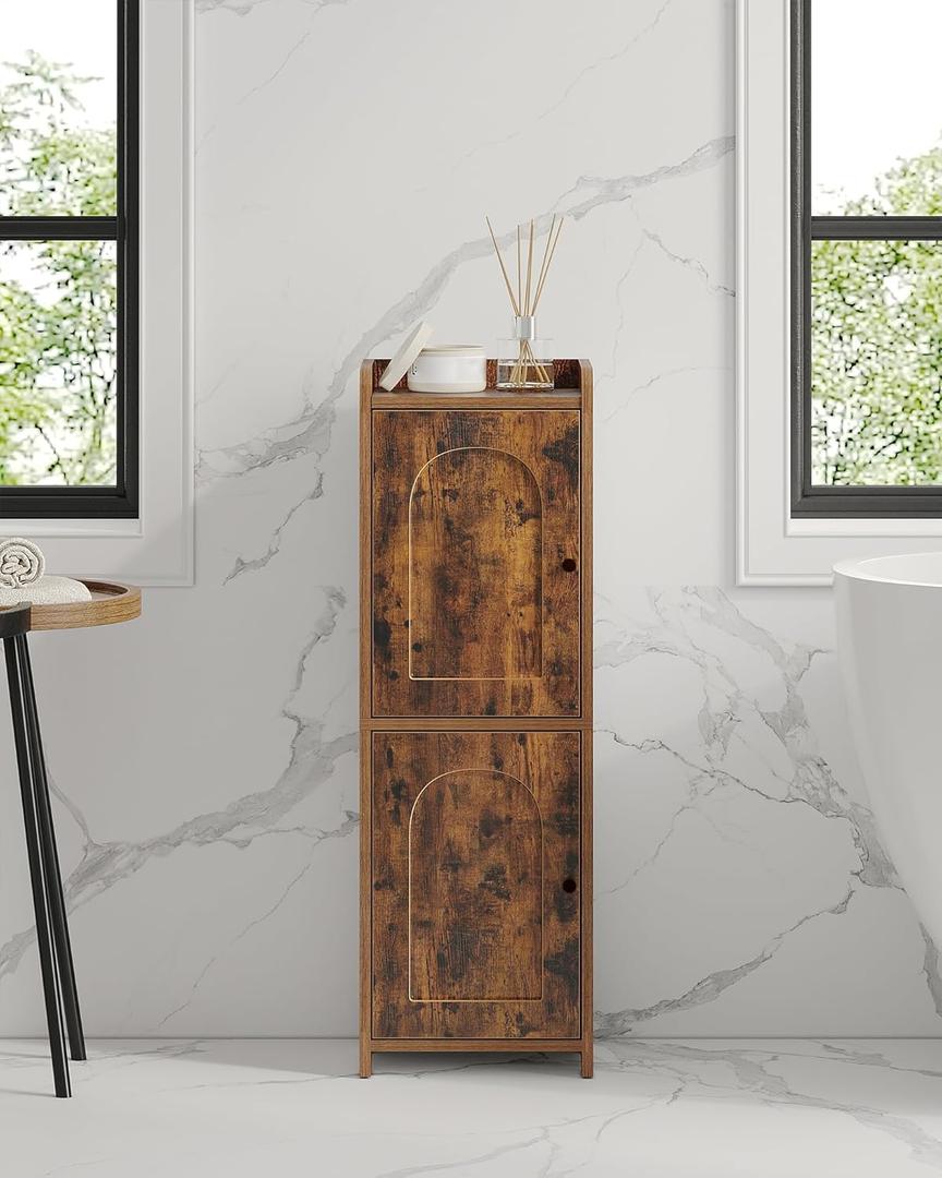 Hzuaneri Bathroom Storage Cabinet, Small Corner Floor Cabinet with 2 Doors and Adjustable Shelf, Narrow Toilet Paper Cabinets, Bathroom Organizer for Small Spaces, 7.9"D x 9.8"W x 29.5"H Rustic Brown