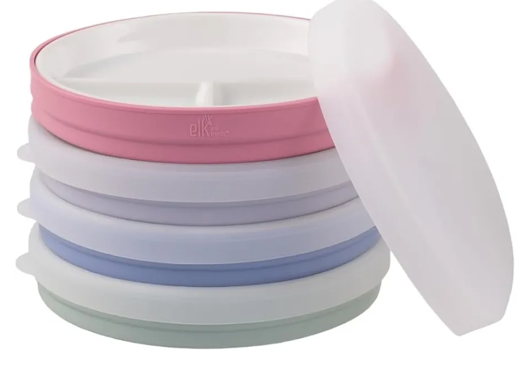 Elk and Friends Kids 7.8” Porcelain Divided Plates with Silicone Sleeves + Lids | Suitable for Babies/Kids/Toddlers | Microwave & Dishwasher Safe | Non Slip | Snack Dishes