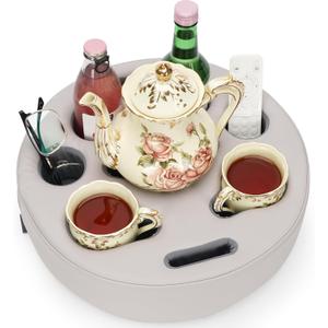 Couch Cup Holder Pillow - Cup Glass Cozy Pillow | Couch Caddy Sofa Bed Buddy Holds Drinks, Snacks, Remote, Phones, Tablet. Keep Drinks Stand and Prevent Spills for Car, ParkBeach, Picnic. (PU Gray) (Cloud)