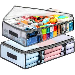 2 Pack Under Bed Storage Containers Bins, Humid-Proof Plastic Underbed Storage Bins, Clothes Storage and Organization Bags, Under the Bed Blanket Storage with Handles for Clothes, Bedroom, 70L