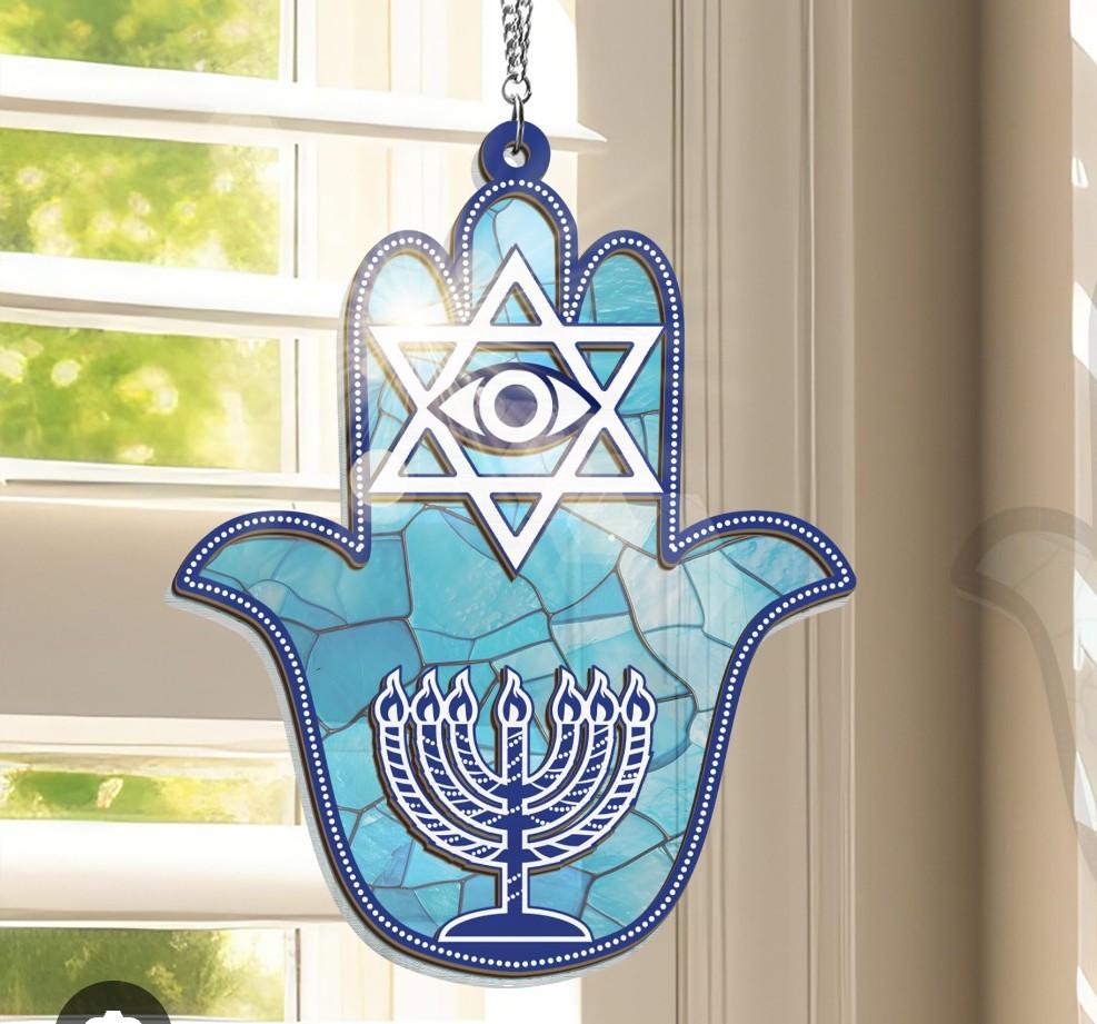 FLAGWIX Hanukkah Gifts for Women Men - Double Layered Hanging Suncatcher 6 in - Birthday Spiritual Good Luck Housewarming Gifts for Mom Dad Friends, Hamsa Hand Fatima Home Garden Decor