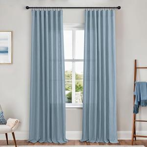 KOUFALL Dusty Blue Curtains for Living Room, Country Vintage Semi Sheer Linen Curtains 84 Inches Long for Bedroom 2 Panels Set, Grey Stone Blue