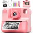 Instant Print Camera for Kids, 1080P Kids Instant Cameras,HD Selfie Digital Video Cameras Toddler 3 Rolls Print Paper & 32G Card,Christams Birthday Gifts for Girls Boys Age 5 6 7 8 9 10 (Light Pink)