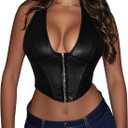 Avanova Women Leather Halter Corset Bustier Tops Sexy Going Out Crop Tank Tops Black Small