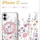 Loheckle for iPhone 17 Case - Compatible with MagSafe Stand Women Girls Cute Clear Girly Aesthetic Kawaii Unique Design Soft TPU Built-in Magnetic Stand Phone Cover for Apple 17, Purple Flower