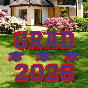 Tatuo 11 Pcs Graduation Yard Sign Decorations Class of 2026 Congrats Graduation Lawn Signs Grad Yard with 23 Stakes for High School College Outdoor Party Supplies(Red Dark Blue,Simple Style)