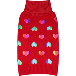 KYEESE Valentines Dog Sweater, Soft Turtleneck Dog Sweater, Comfy Dogs Coat with Leash Hole, Warm Pet Clothes with Heart Sequined Printing, Stretchy Pullover Pet Sweaters for  Dogs, L (Hearts (Red))