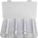 Feegow 60 Pcs Coin Capsules 41mm with Storage Box, Thickened Plastic Clear Coin Holders for Commemorative and Silver, Organizer Case for Collection Display
