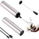 Micro Rechargeable Foamer| Handheld Battery Operated Milk Frother for Coffee| Travel Drink Mixer with Patent 2 Stainless Steel Whisk Heads| Keto Coffee, Latte, Cappuccino, Hot Chocolate| Silver