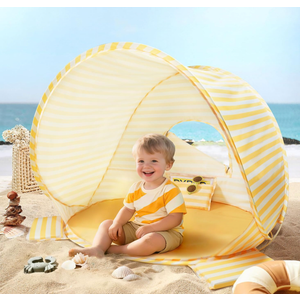 Tiny Land Baby Beach Tent – Pop Up Tent with UV Protection, Portable Baby Beach Essentials, 35.4"x27.6"x31.5" Sun Shelter for Infants, Baby Summer Outdoor Use (Pastel Yellow Stripes)