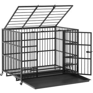 Dosker 37" Metal Dog Crate for Small Dog,Open Top Indoor Kennel with Wheels