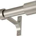 Brushed Nickel Curtain Rods 28-48" - Single, Adjustable 1-Inch Thick, Telescoping Decorative Rods with Cap Finials