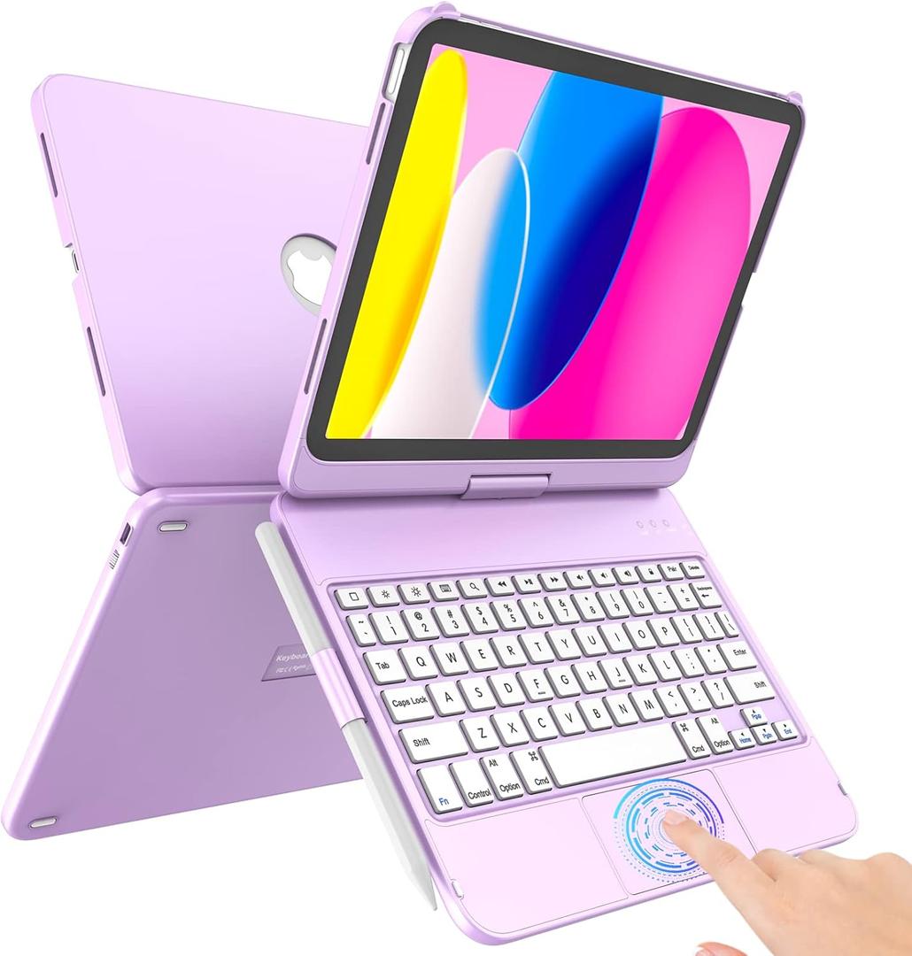 TaIYanG for iPad A16 11th 10th Generation Case with Keyboard 10.9" 2022 & 11 inch 2025, Touch Trackpad Keyboard Case for 10th Generation-360 Rotate,Pencil Holder, Keyboard for iPad 10th Gen, Purple