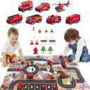 Dwi Dowellin Airplane Toy with Fire Truck Cars and Play Mat,Plane with Lights and Sounds for 3 + Years Old Boys and Girls