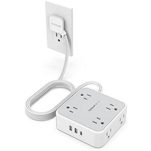 Power Strip Surge Protector 10 Ft Cord, 8 AC Outlets, 3 USB Charger(1 USB C Port), TESSAN Ultra Thin Extension Cord, Flat Plug, 900 Joules Protection, Desk Charging Station for Home, Office