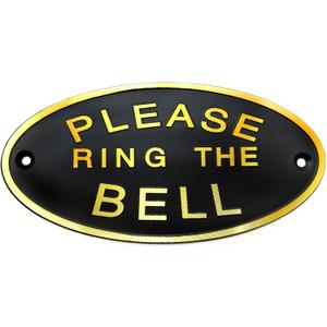 Please Ring the Bell Aluminium Doorbell Sign with Screws Black and Golden 5.5x2.7 inch