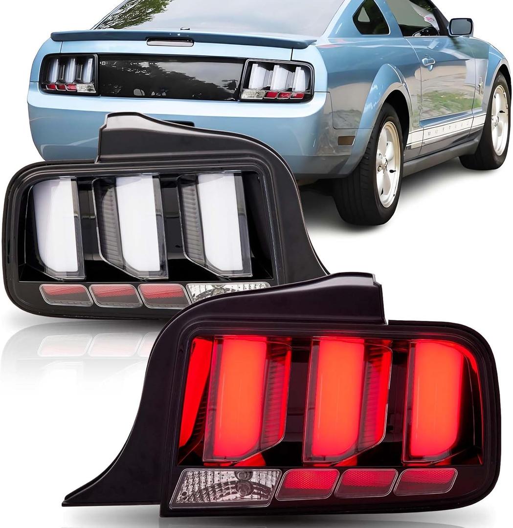 Clear Lens LED Tail lights Assembly Compatible with Ford Mustang 2005 2006 2007 2008 2009 W/O Sequential Signal Tail Light Replacement Rear Lamp (Black)