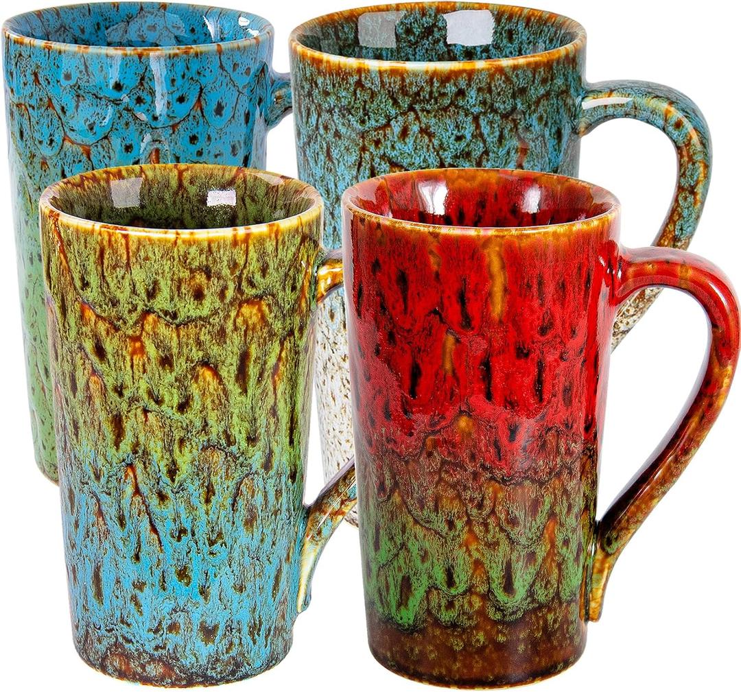 20oz Porcelain Colorful Coffee Mugs Set of 4, Large Tall Coffee Mugs with Handles, Modern Ceramic Coffee Cups for Tea, Cocoa, Milk, Gifts for Women Men