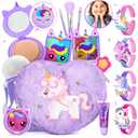 ULOVEME Kids Real Makeup Kit for Little Girls - Real, Non Toxic, Washable Make Up Toy - Umicorn Toys Gift for 3 4 5 6 7 8 9 10 12 Years Old Girls Birthday (Heart Shaped Purple Purse)