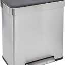 Amazon Basics Dual Compartment Recycling Trash Can with Soft-Close Lid and Removable Liner Buckets, 60 Liters, Rectangular, Grey, Silver