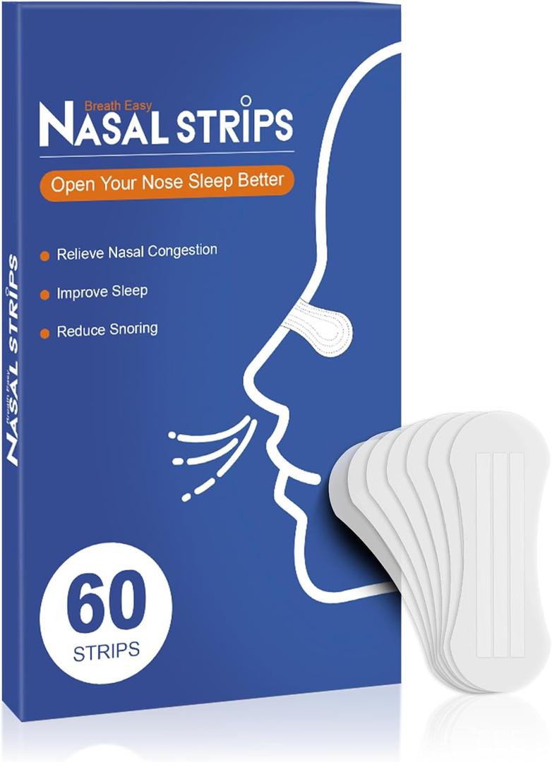 60Pcs Nasal Strips for Snoring, Nose Strips for Breathing, Snore Strips for Men & Women, Helps Reduce Snoring & Improves Sleep (Clear)