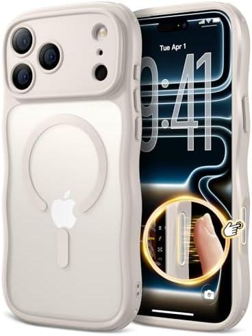 XWZ for iPhone 17 Pro Max Case for Women Girls,【Compatible with MagSafe】,【Camera Control】,【Full Camera Protection】, Cute Wave Magnetic Phone Case for iPhone 17 Pro Max,Stone