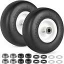 LotFancy 9x3.50-4 Flat Free Tire and Wheel, 2 PCS Lawn Mower Tire, 3/4" or 5/8" Bushings, 3.5"-4"-4.5"-5" Centered Hub, Smooth Tread Tire for Zero Turn Mowers