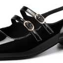 Mostrin Mary Jane Shoes Women Slingback Chunky Low Heels for Women Closed Rounded Toe Ankle Strap Pumps Daily Wedding Party Dress Shoes (7, Black)