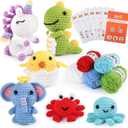 MINGOMINGO Crochet Kit for Beginners Kids - 6 Animal Amigurumi, Mother's Day Birthday Craft Gift Set, Step-by-Step Video Tutorials, 40%+ Yarn, Knitting Starter Kit for Girls Women Adults (Red)