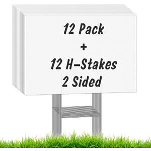 12Pcs Blank Yard Signs with Stakes, IKAYAS 17X12inch White Garden Yard Signs Yard Sale Signs Corrugated Plastic Signs for Party Decorations,Garage Sale, Guidepost, Open House
