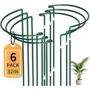 6-Pack Garden Plant Support Cages,14" Diax32 H Heavy Duty Interlinked Half Round Peony Support Rings,Metal Plant Support Stakes for Peony,Tomato,Hydrangea,Rose,Indoor & Outdoor Garden Plant Supports