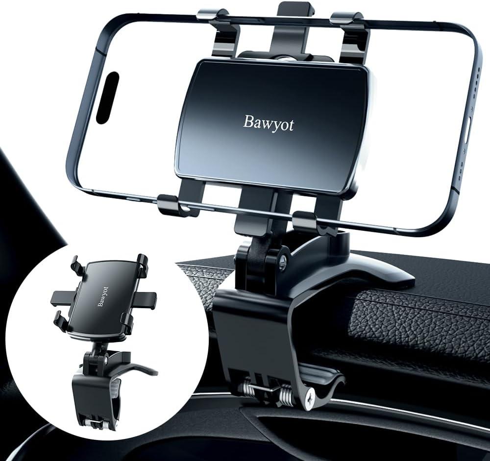 Car Phone Holder Mount Dashboard Upgrade 360 Degree Rotation Rear View Mirror and Sun Visor Multifunctional Clip Design Car Universal Phone Mount Compatible with 4-7 inch cellphones