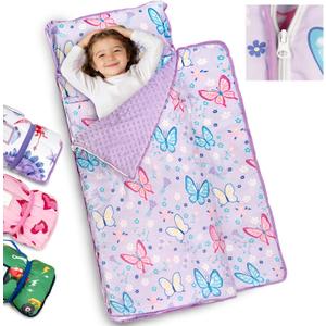 Primlect Toddler Nap Mat Extra Large Thickened 55''x35'', Soft Sleeping Bag with Detachable Minky Blanket and Pillow, Portable for Daycare, Preschool, Kindergarten, Travel, Boys and Girls