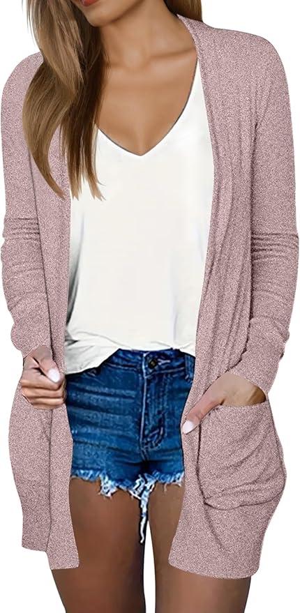 DB MOON Womens Long Cardigan 2025 Fall Lightweight Long Sleeve Open Front Sweater with Pockets (Small, Black)