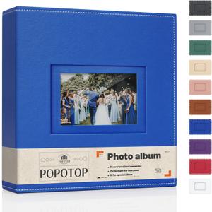 Popotop Photo Album 4x6 300 Pockets with Leather Hardcover Cover, Small Photo Album Holder Book with 50Pcs Pages for Family Travel Wedding Baby Gifts (Blue)