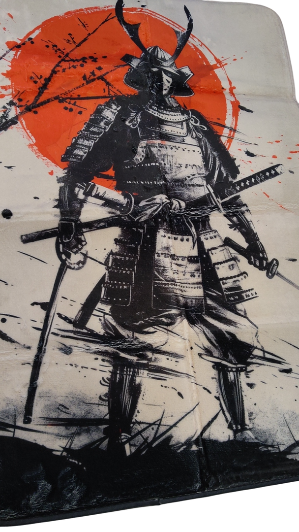 Japanese Samurai Bathroom  Mat, Bath Mat, Janpan Cool Red Sun Ink Katana Bathroom Decor 